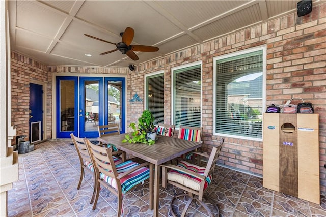 7601 Dijon Lake Dr, Corpus Christi, TX 78413 - view of patio / terrace featuring ceiling fan and french doors
