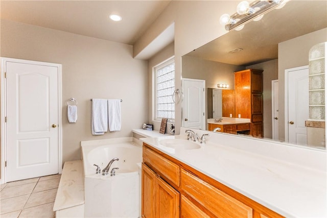 7601 Dijon Lake Dr, Corpus Christi, TX 78413 - full bathroom with vanity, a tub with jets, and tile patterned flooring