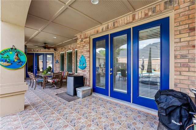 7601 Dijon Lake Dr, Corpus Christi, TX 78413 - view of patio with french doors, ceiling fan, and a grill
