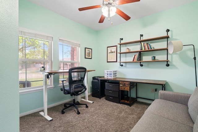 7558 Angelwing Dr, Corpus Christi, TX 78414 - carpeted home office with baseboards and ceiling fan