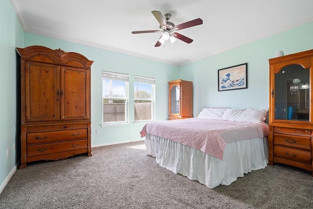 7558 Angelwing Dr, Corpus Christi, TX 78414 - carpeted bedroom featuring crown molding, a ceiling fan, and baseboards