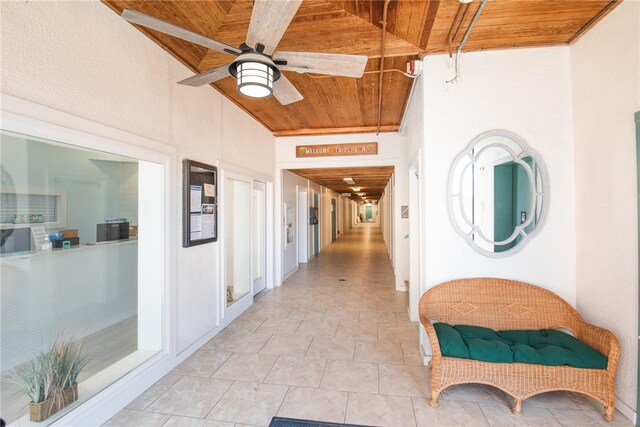 hallway featuring wood ceiling