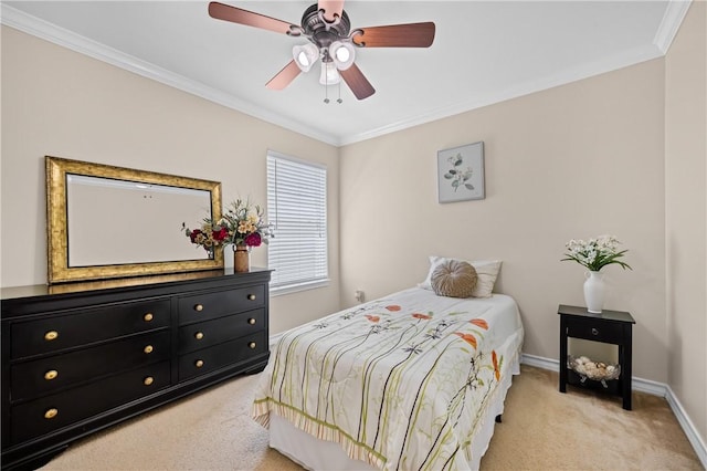3137 Masterson Dr, Corpus Christi, TX 78415 - bedroom featuring light carpet, crown molding, and a ceiling fan