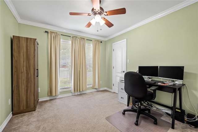 3137 Masterson Dr, Corpus Christi, TX 78415 - office with healthy amount of natural light, crown molding, carpet, and a ceiling fan
