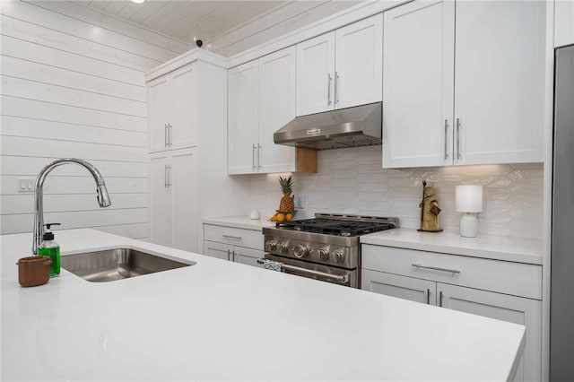 kitchen featuring stainless steel appliances, tasteful backsplash, sink, and white cabinets