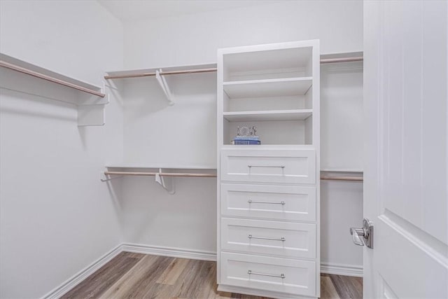 walk in closet with hardwood / wood-style floors