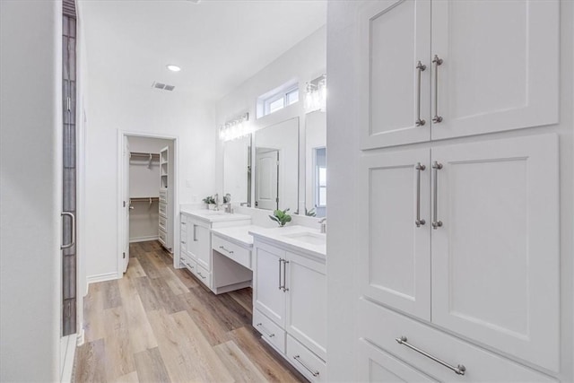 bathroom featuring hardwood / wood-style flooring and vanity