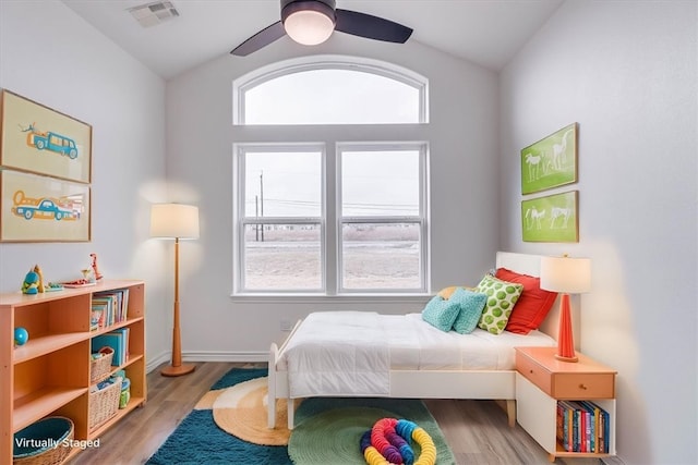 bedroom featuring ceiling fan and light wood-type flooring