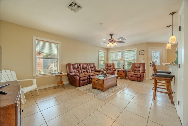 1549 S Commercial St Unit 8, Aransas Pass, TX 78336 - living area with light tile patterned floors and ceiling fan