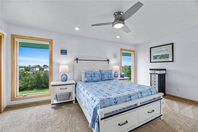 178 Smyth St, Port Oconnor, TX 77982 - carpeted bedroom with baseboards, recessed lighting, and a ceiling fan