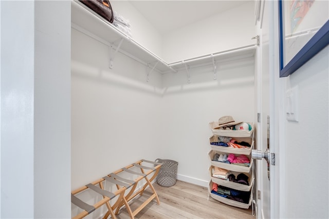 spacious closet with light hardwood / wood-style flooring