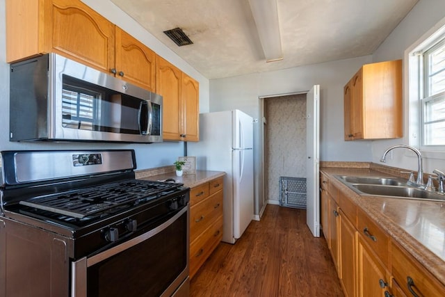 kitchen featuring sink, stainless steel appliances, and dark hardwood / wood-style floors