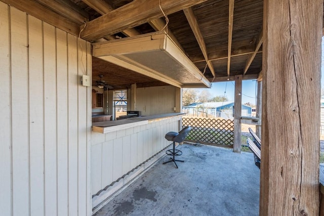 view of patio featuring ceiling fan