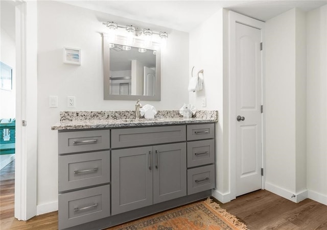 bathroom featuring wood-type flooring and vanity