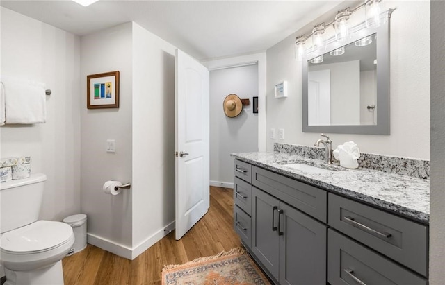 bathroom with vanity, hardwood / wood-style flooring, and toilet