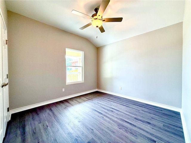 1108 N Staples St, Corpus Christi, TX 78401 - unfurnished room featuring dark wood-type flooring, baseboards, ceiling fan, and lofted ceiling