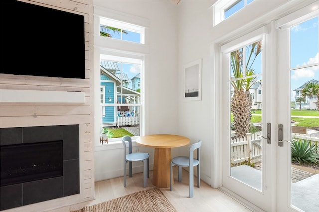 doorway featuring light hardwood / wood-style floors and french doors