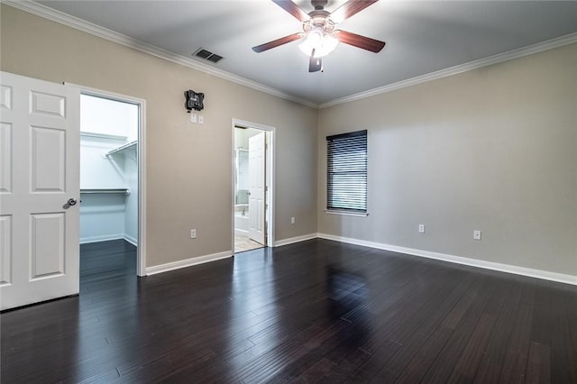 2526 Whirlwind St, Corpus Christi, TX 78414 - spare room with ceiling fan, ornamental molding, and dark wood-style flooring