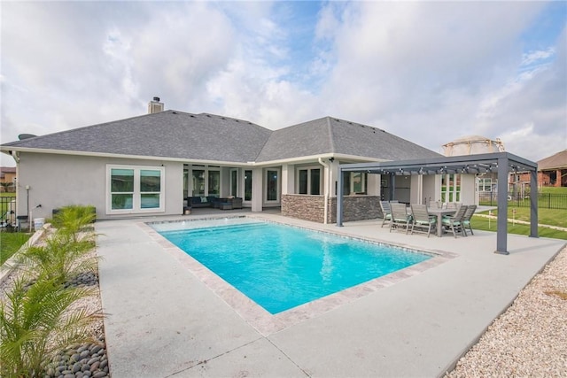 6406 Legacy Pt, Corpus Christi, TX 78414 - pool featuring an outdoor living space, a patio area, fence, and a gazebo