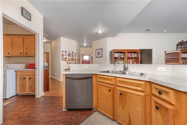 kitchen with dark hardwood / wood-style flooring, dishwasher, and sink