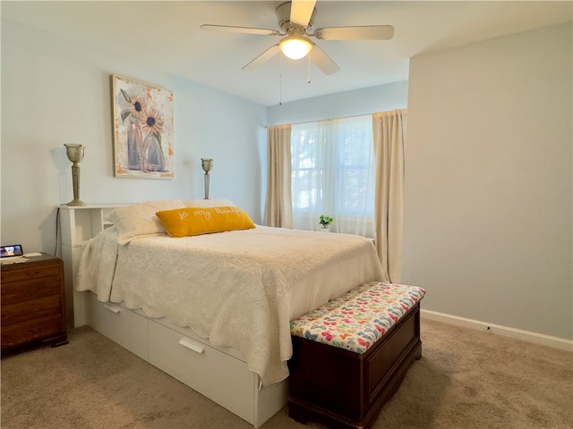 bedroom featuring carpet and ceiling fan