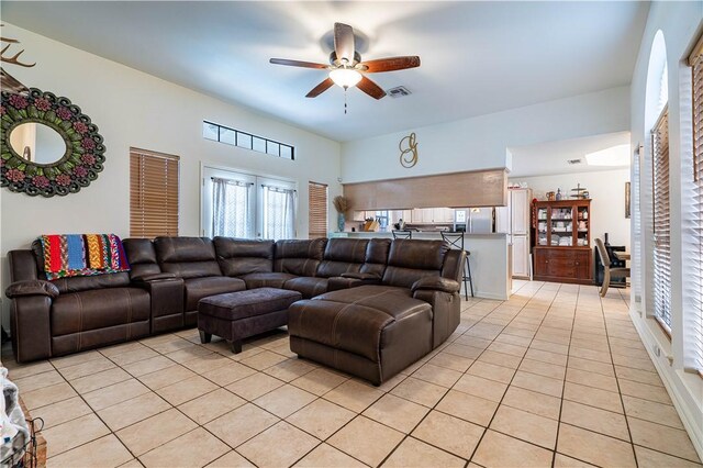 705 Aurora St, Bishop, TX 78343 - living room with light tile patterned flooring and ceiling fan