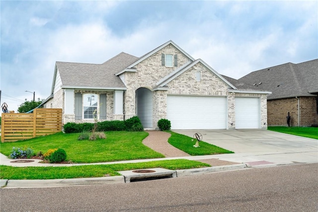 8233 Yosemite Dr, Corpus Christi, TX 78414 - view of front of property featuring an attached garage, driveway, stone siding, brick siding, and a shingled roof
