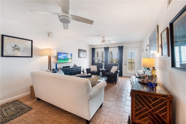 living room with ceiling fan