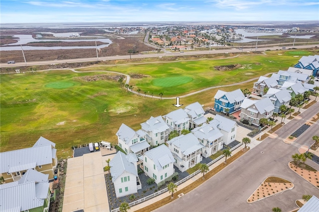 birds eye view of property featuring a residential view and golf course view