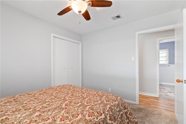 3818 Kingston Dr, Corpus Christi, TX 78415 - bedroom with a closet, carpet, and ceiling fan