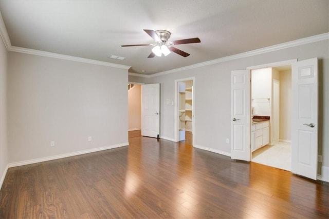 7421 Blue Lake Dr, Corpus Christi, TX 78413 - unfurnished bedroom featuring wood finished floors, crown molding, and ceiling fan