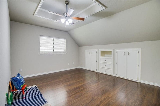 7421 Blue Lake Dr, Corpus Christi, TX 78413 - additional living space featuring a ceiling fan, wood finished floors, and lofted ceiling