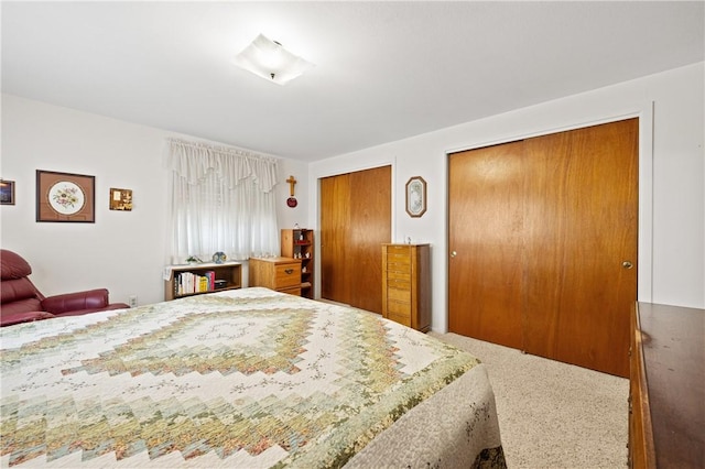 carpeted bedroom with multiple closets