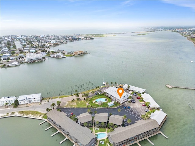 bird's eye view featuring a water view