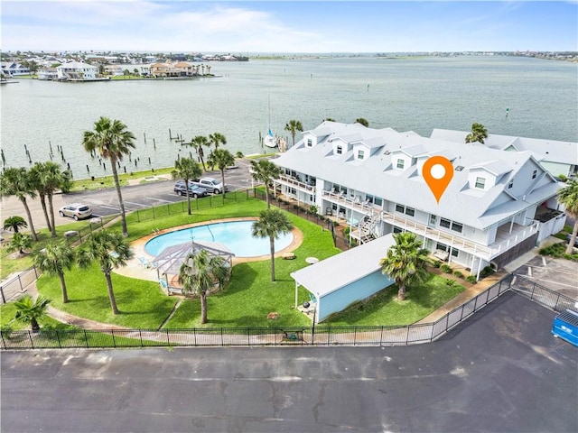 aerial view with a water view