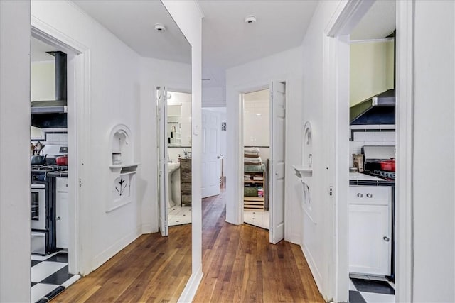 hall featuring dark wood-type flooring