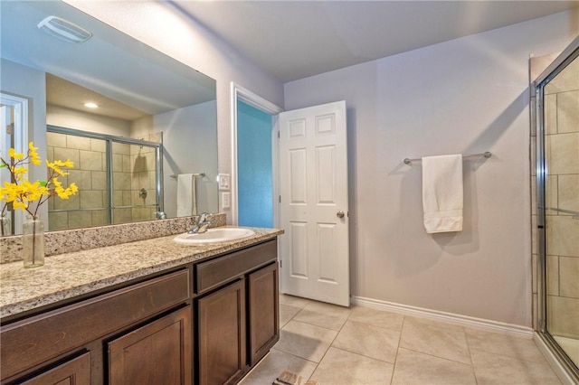 3922 Jayden Dr, Corpus Christi, TX 78410 - bathroom with a stall shower, vanity, and tile patterned flooring