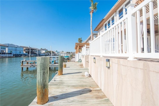 view of dock with a water view