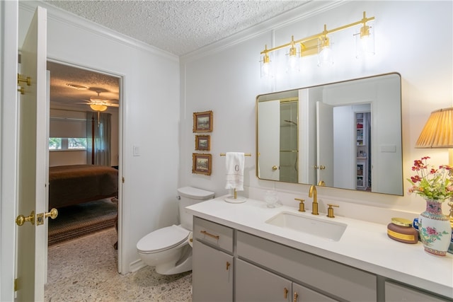 bathroom featuring toilet, vanity, and a textured ceiling