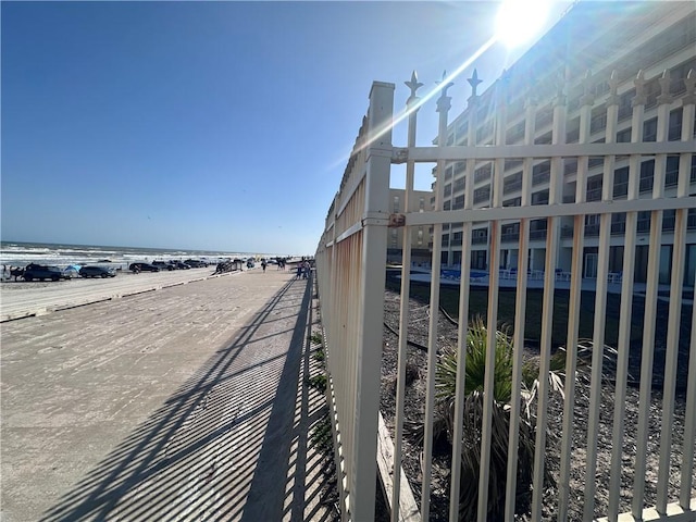 view of water feature with a beach view