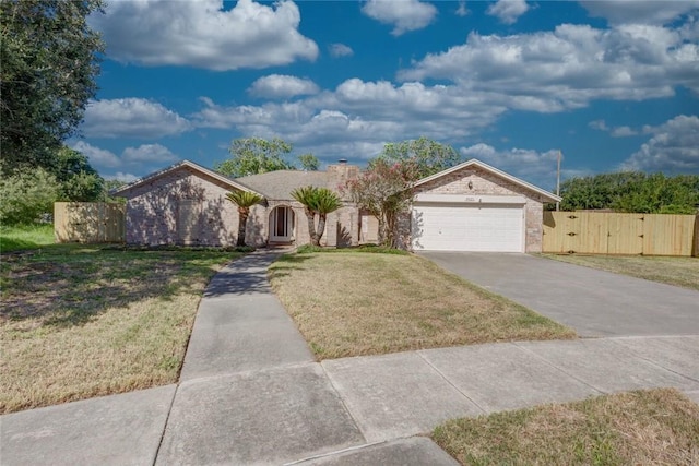 4621 Weiskopf, Corpus Christi, TX 78413 - ranch-style home featuring a gate, an attached garage, concrete driveway, brick siding, and a chimney