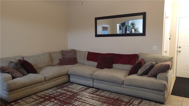 living room featuring tile patterned flooring