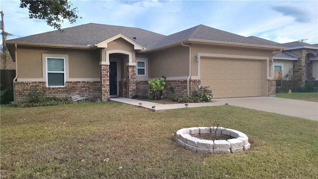 view of front of home featuring a garage and a front lawn