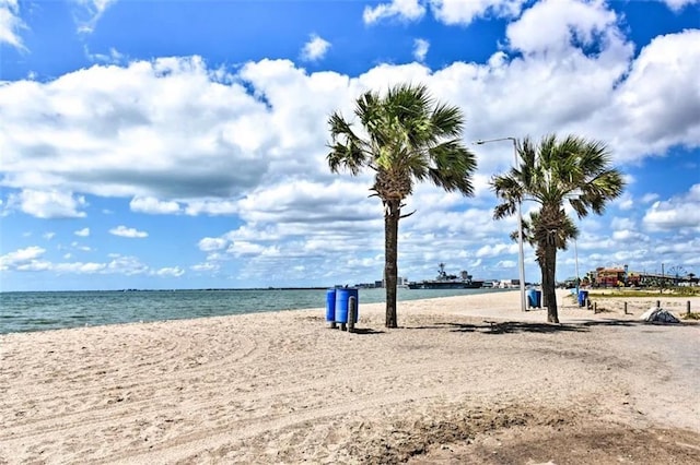 property view of water featuring a beach view