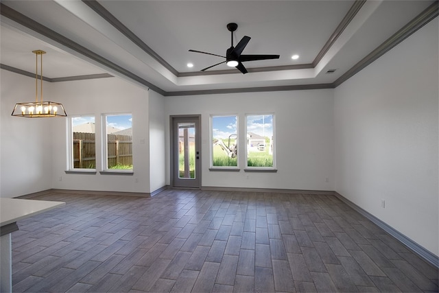 3629 Rebecca Dr, Corpus Christi, TX 78410 - unfurnished room with dark wood-type flooring, plenty of natural light, ceiling fan, ornamental molding, and recessed lighting