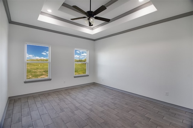 3629 Rebecca Dr, Corpus Christi, TX 78410 - spare room featuring a raised ceiling, crown molding, wood finished floors, ceiling fan, and recessed lighting