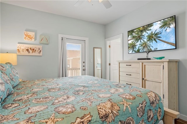 bedroom with ceiling fan and ensuite bathroom