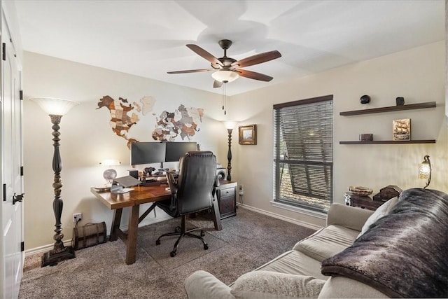 15825 Cozumel Dr, Corpus Christi, TX 78418 - carpeted office featuring ceiling fan and baseboards