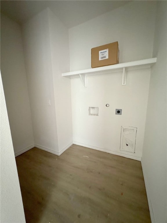 washroom with electric dryer hookup and wood-type flooring