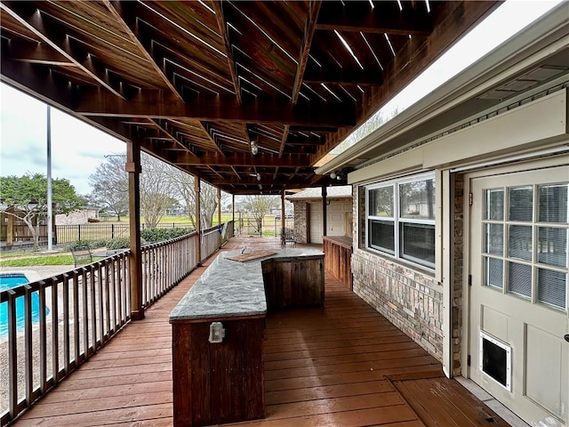 deck with fence and a fenced in pool